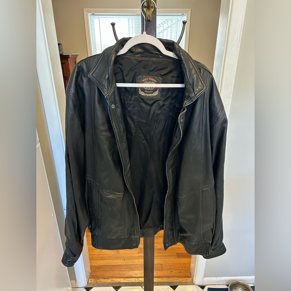 90s Vintage Lambskin Leather Bomber Jacket Black